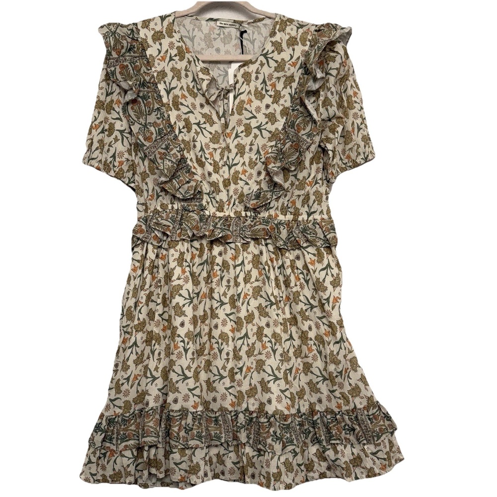 NWT The New Society Indiana Dress Large Beige Floral Lux Organic Cotton Olive